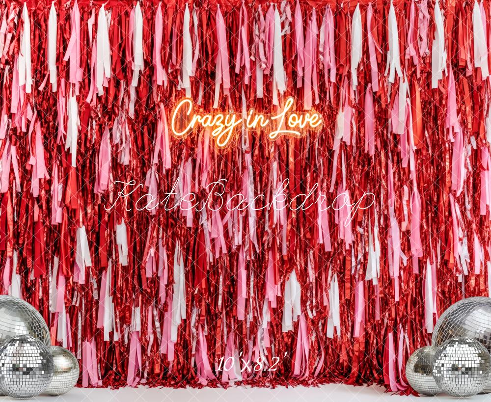 Kate Red Pink Tinsel Streamers Disco Balls Backdrop Designed by Patty Roberts