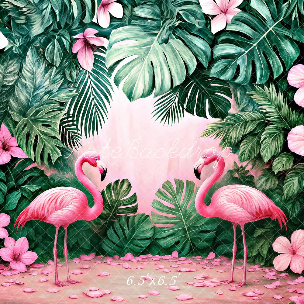 Kate Flamingo Jungle Pink Flowers Green Leaves Backdrop Designed by Ashley Paul - Kate Backdrop AU