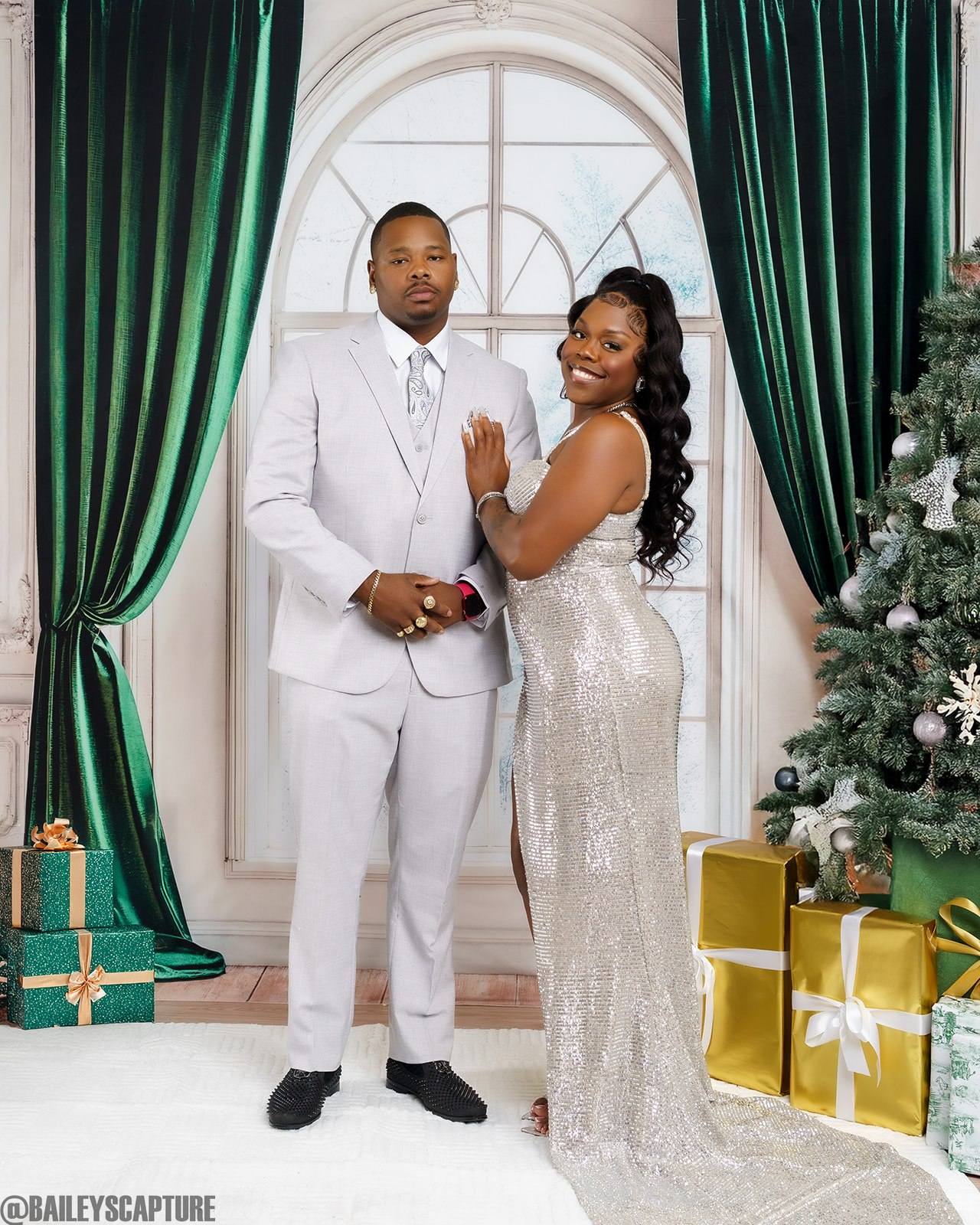 Kate Arched Window Green Curtains Backdrop Designed by Emetselch