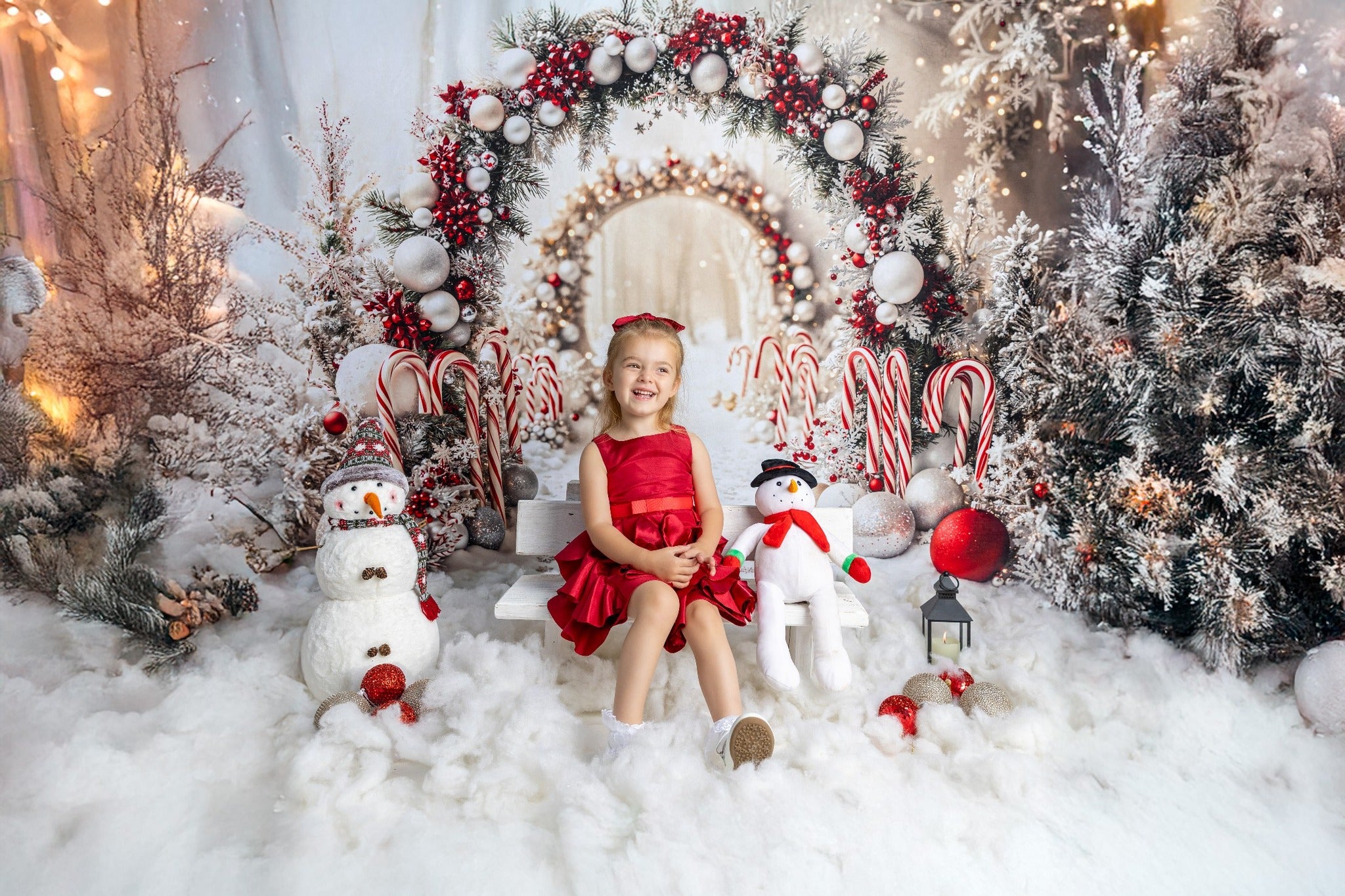 Kate Christmas Candy Cane Arch Snow Backdrop Designed by Emetselch - Kate Backdrop AU