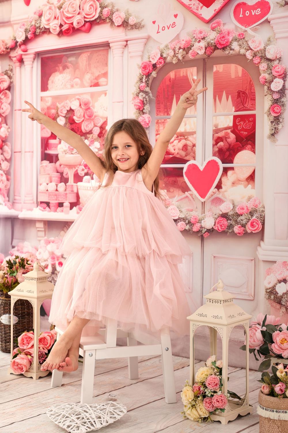 Kate Pink Valentine's Day Flower Shop Backdrop for Photography