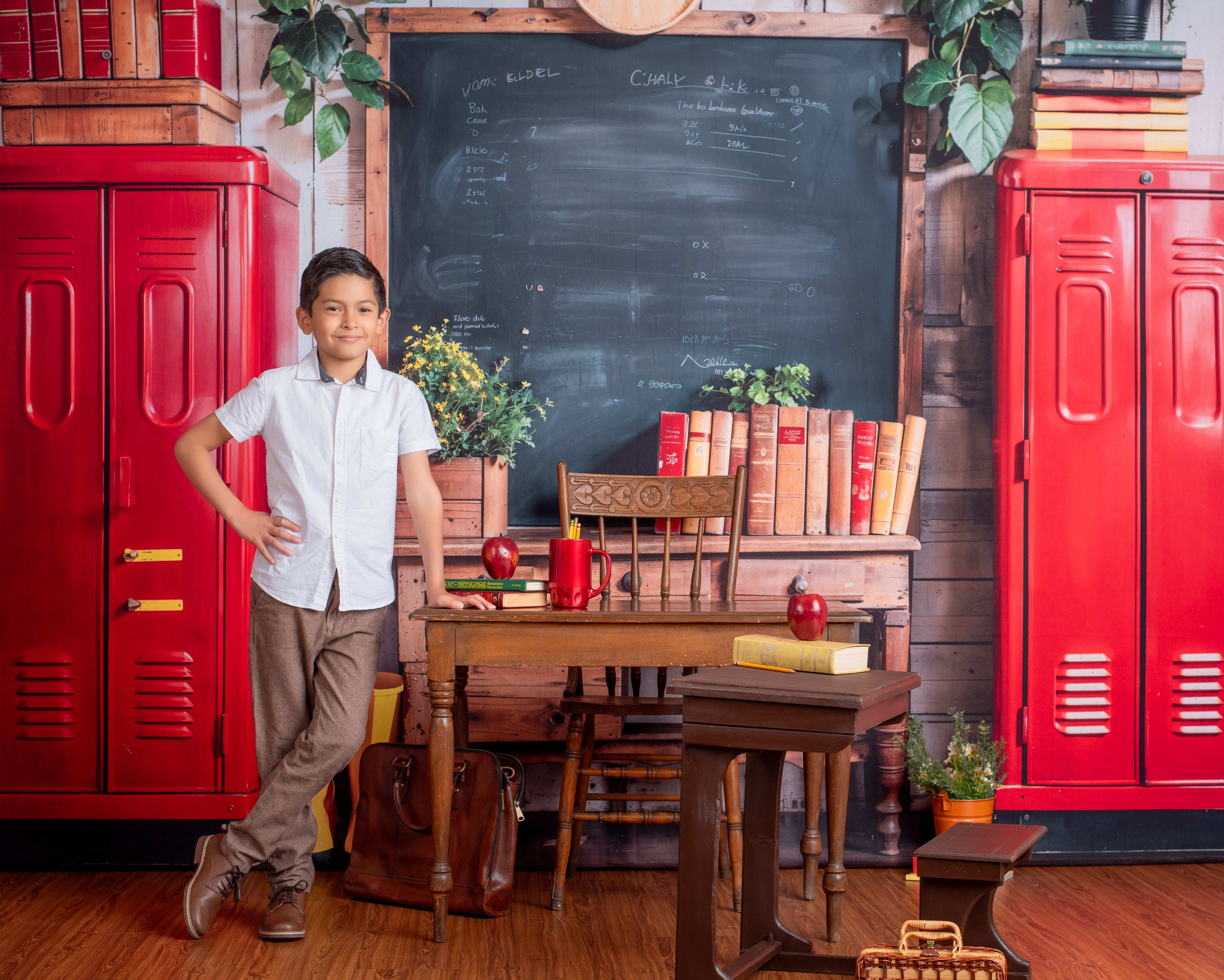 Kate Back to School Backdrop Red Locker Blackboard Designed by Emetselch - Kate Backdrop AU