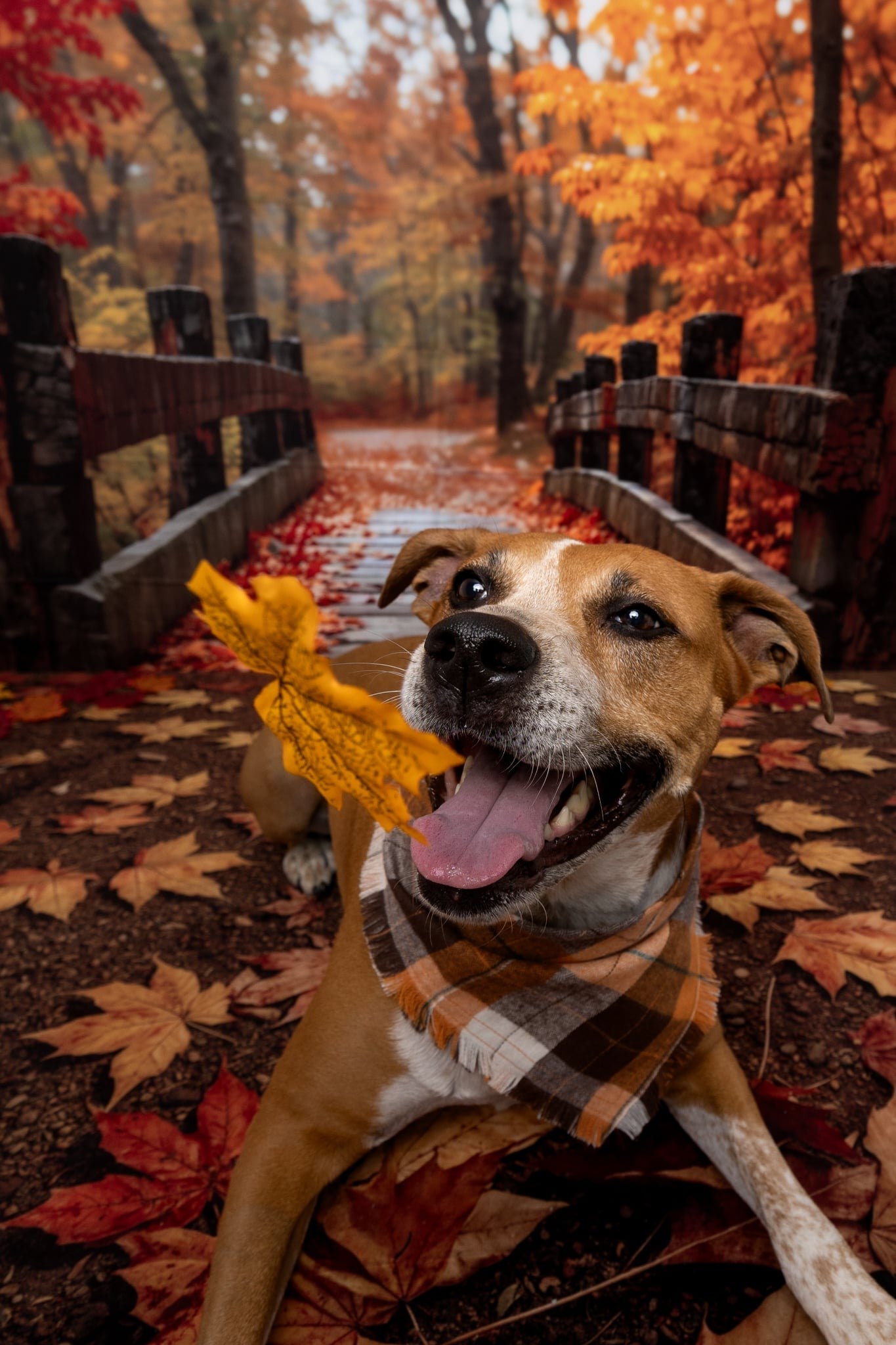 Kate Autumn Bridge Wooden Pathway Backdrop Designed by Emetselch