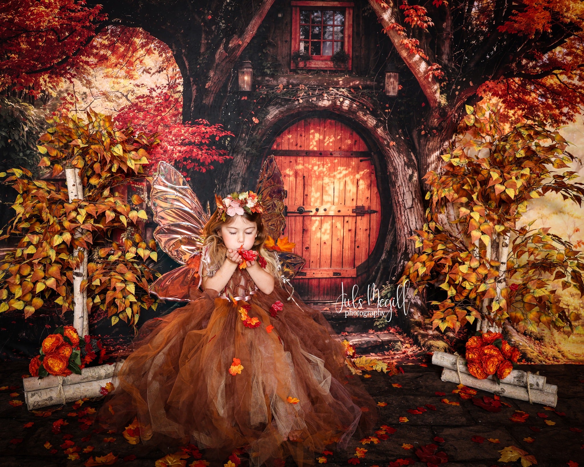 Kate Fall Maple Leaves Treehouse Forest Backdrop Designed by Emetselch - Kate Backdrop AU
