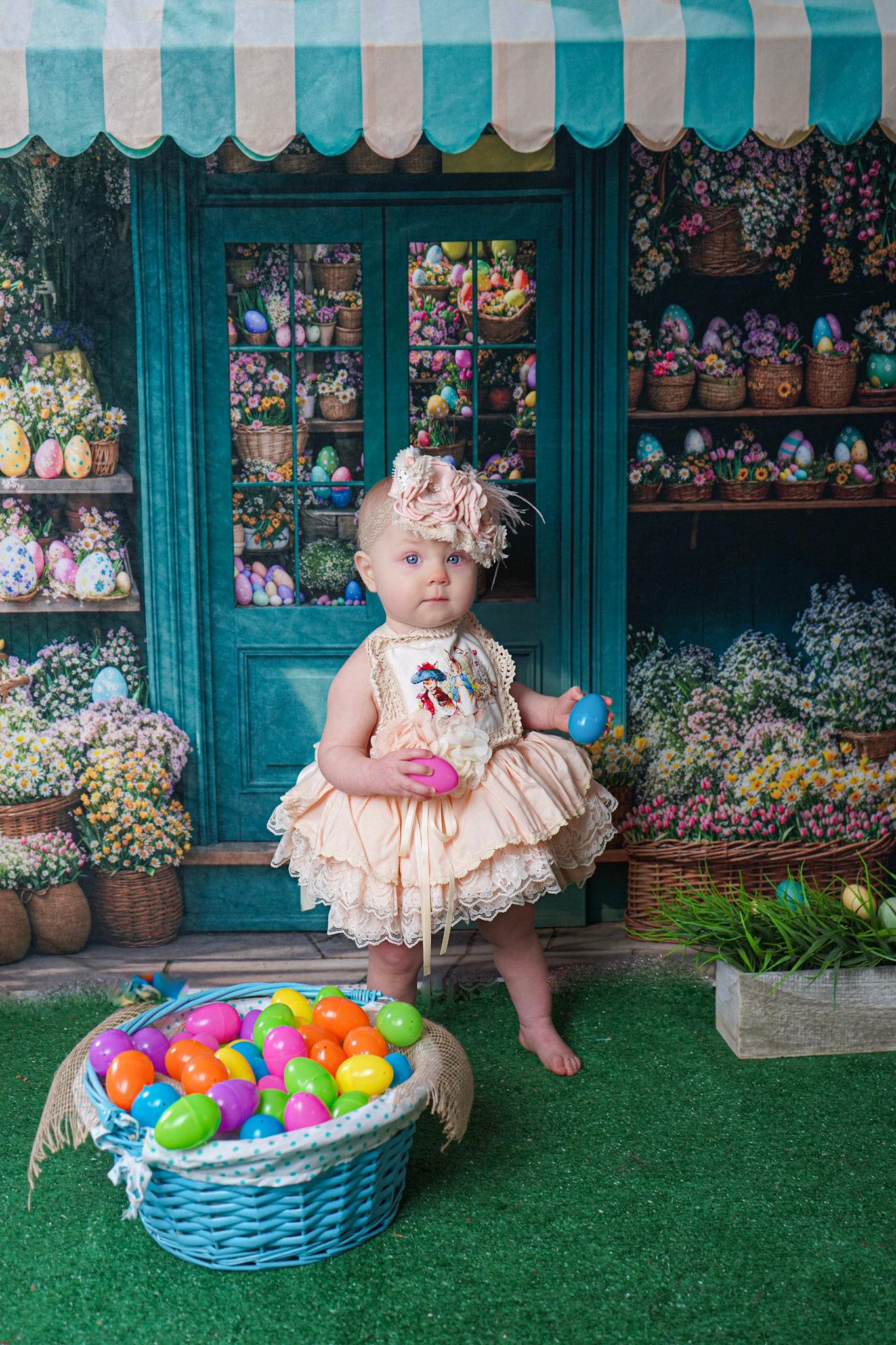 Kate Easter Flower Shop Blue Backdrop Designed by Emetselch