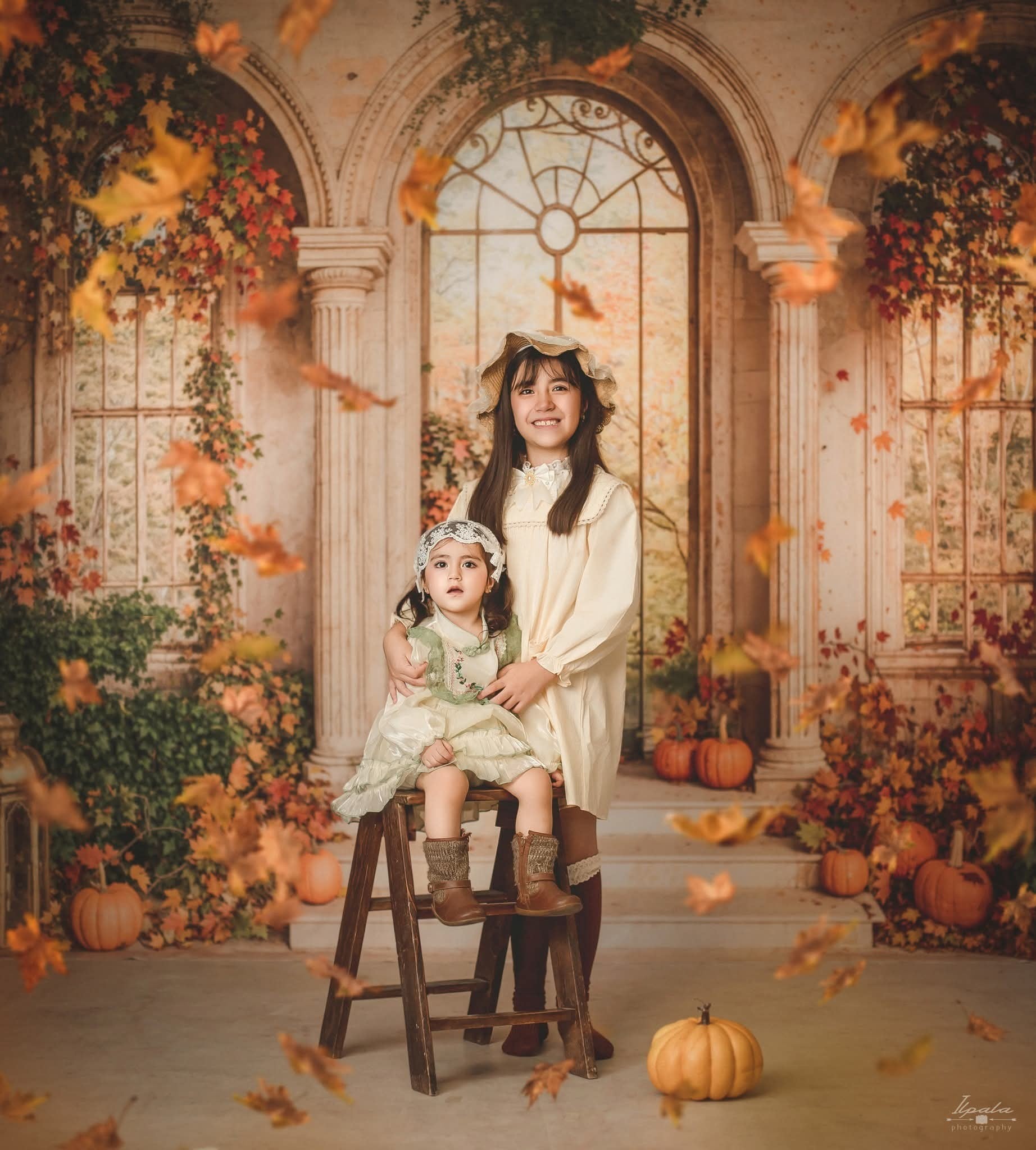 Kate Autumn Pumpkins Ivy Classical Arches Backdrop Designed by Emetselch