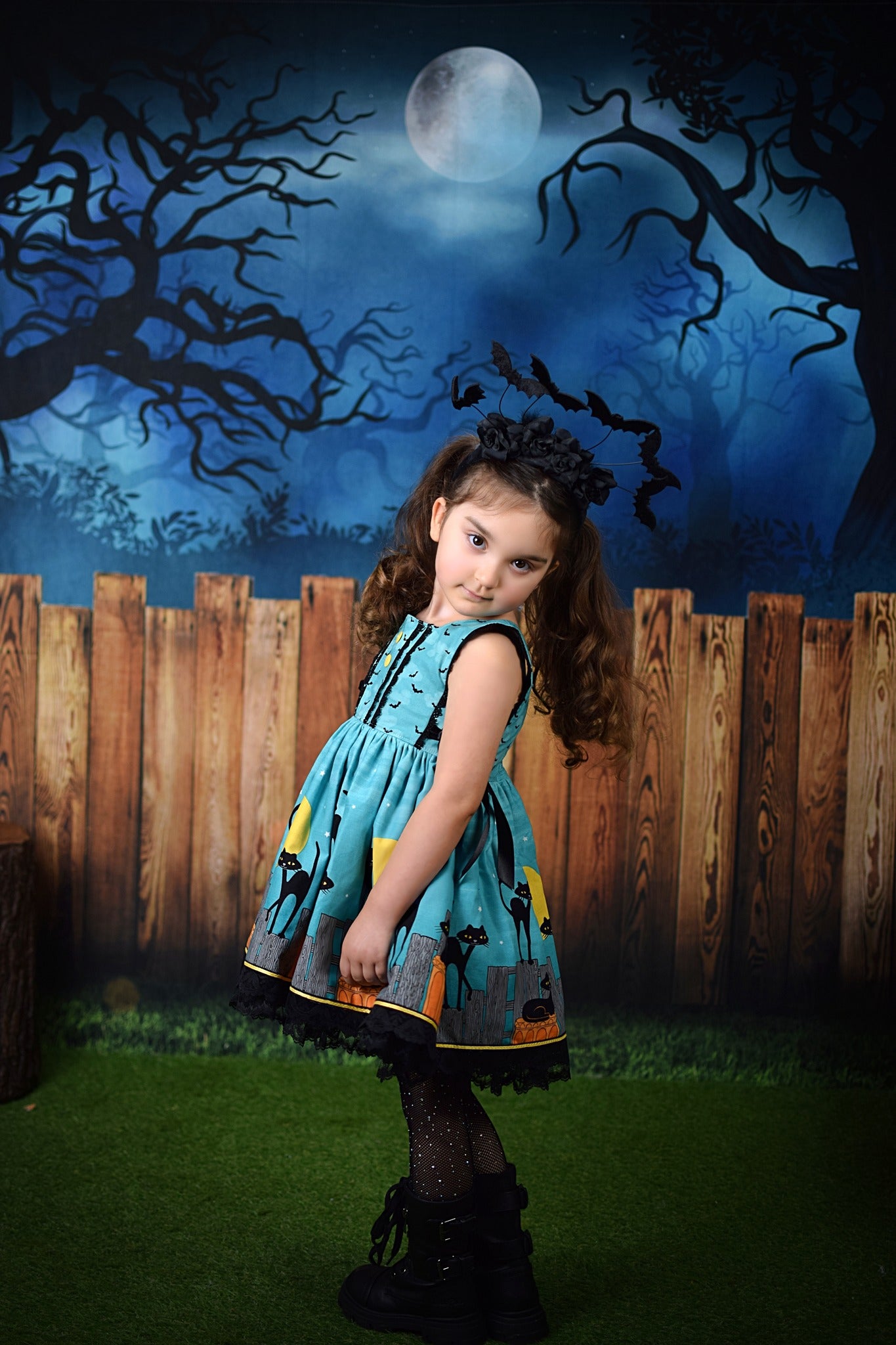 Kate Halloween Backdrop Grass Yard Night Designed by Chain Photography
