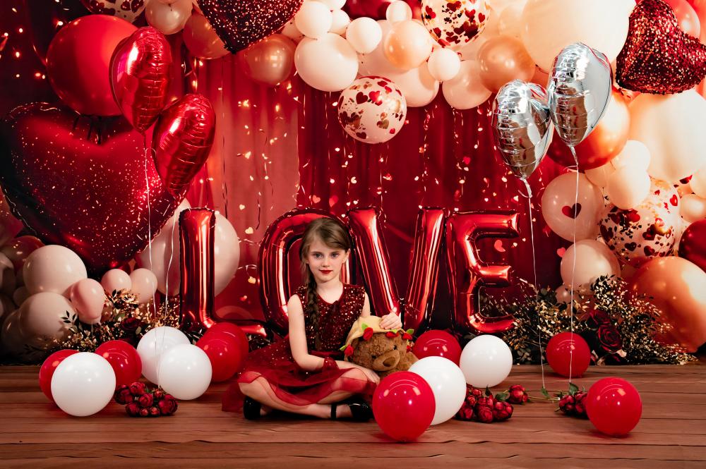 Kate Valentines Red Hearts Balloons LOVE Backdrop Designed by Emetselch