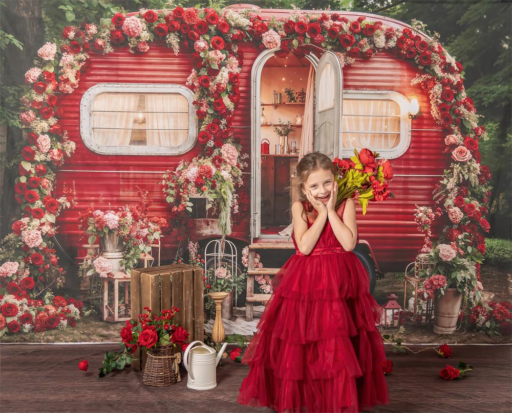 Kate Valentine's Day Backdrop Spring Flowers Outdoor House Designed by Emetselch - Kate Backdrop AU