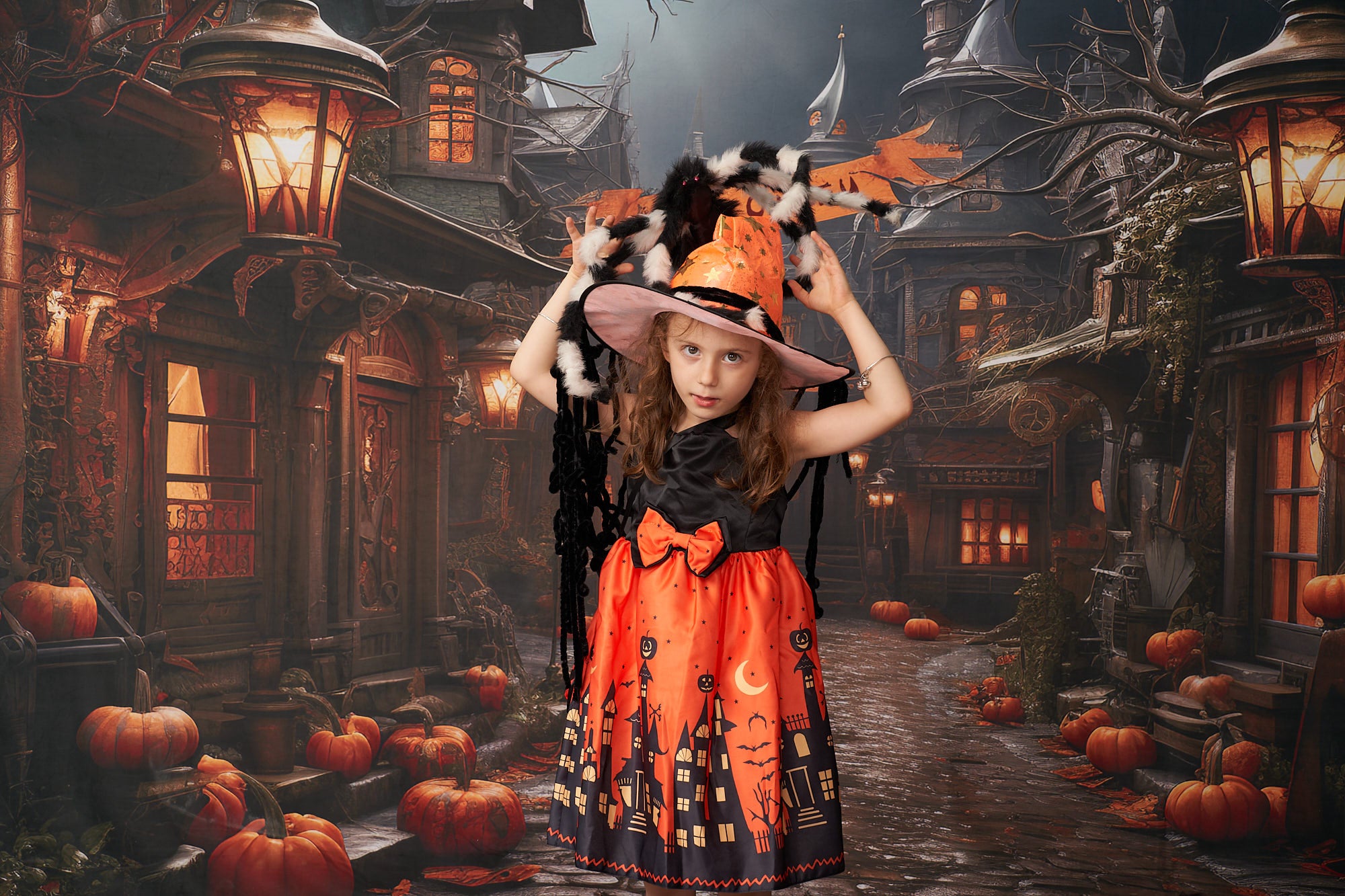 Kate Halloween Pumpkin Town Backdrop Designed by Emetselch