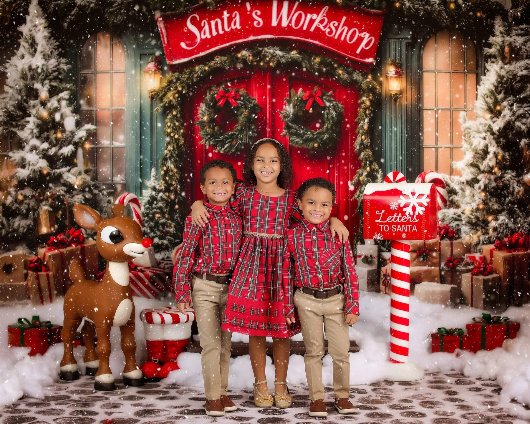 Kate Christmas Santa Workshop Red Door Backdrop Designed by Emetselch - Kate Backdrop AU