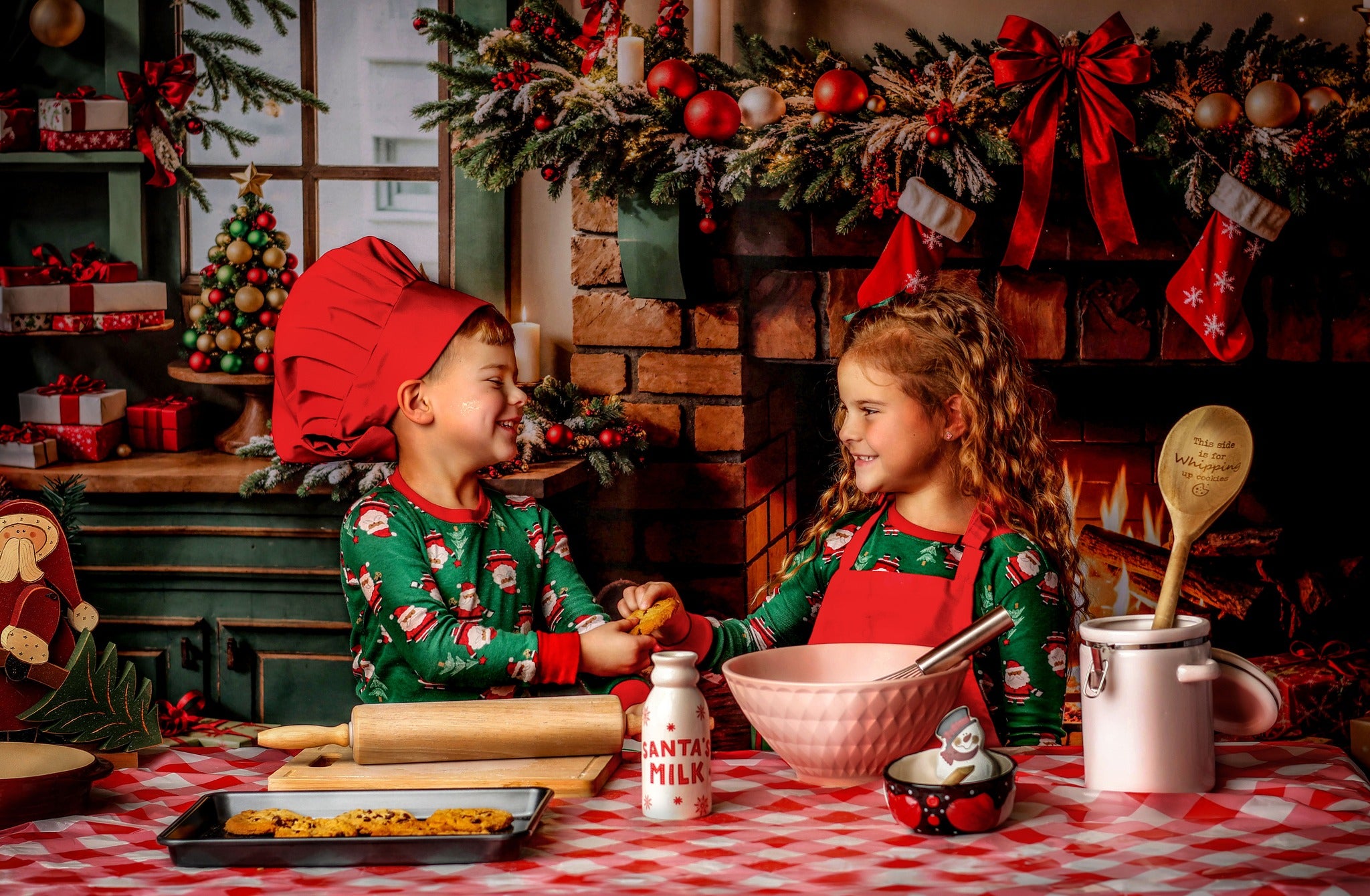 Kate Christmas Kitchen Fireplace Cabinets Backdrop Designed by Emetselch - Kate Backdrop AU