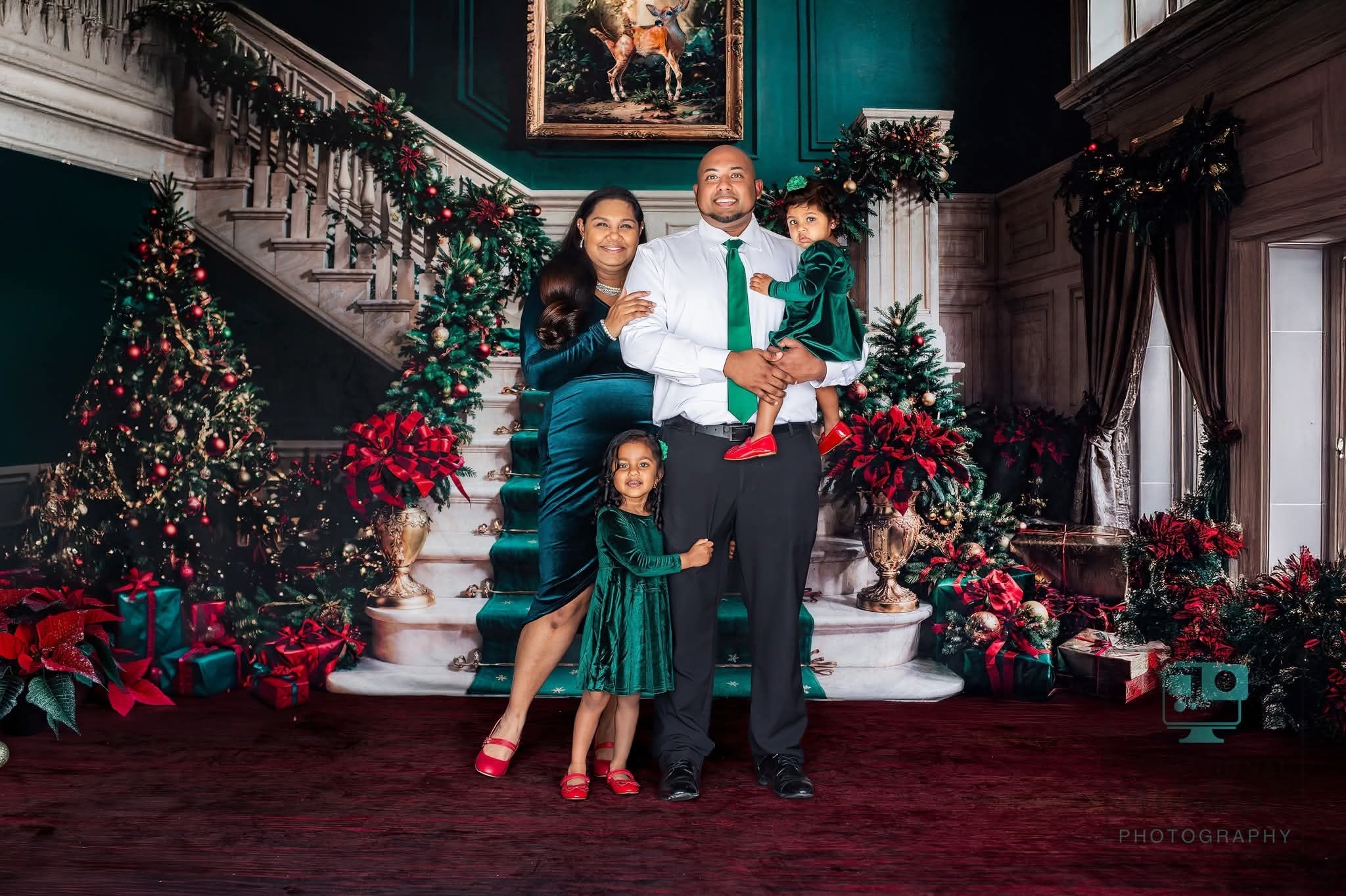 Kate Green Christmas Staircase Backdrop Designed by Chain Photography