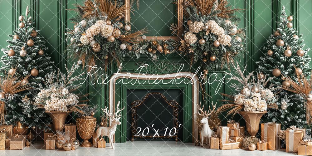 Kate Christmas Green Fireplace Backdrop Designed by Emetselch - Kate Backdrop AU