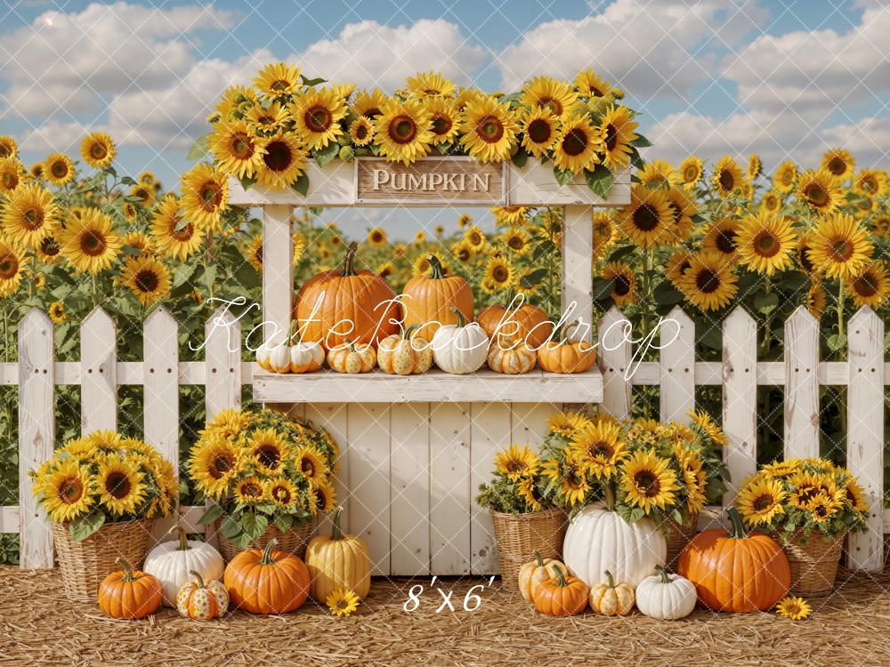 Kate Fall Sunflowers Pumpkins Stand Fleece Backdrop Designed by Emetselch