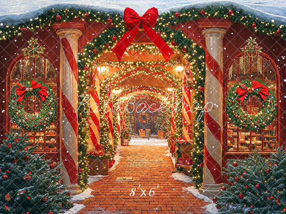Kate Christmas Garland Wreath Candy Cane Fleece Backdrop Designed by Emetselch