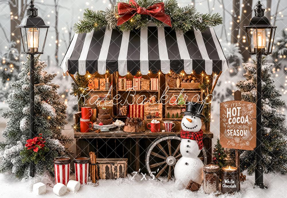 Kate Christmas Hot Cocoa Stand Snowman Backdrop Designed by Emetselch - Kate Backdrop AU