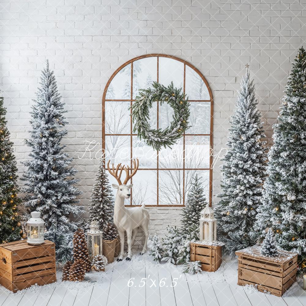 Kate Christmas Snowy Trees Reindeer Window Backdrop Designed by Emetselch