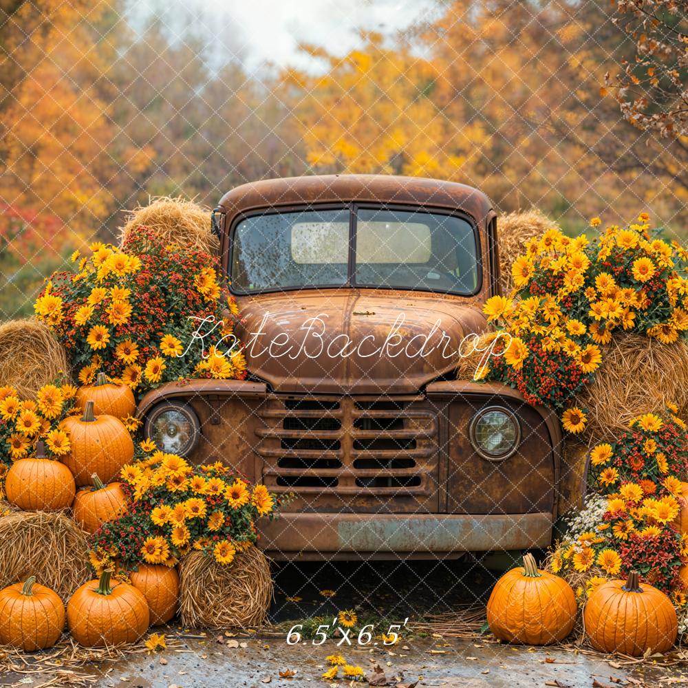 Kate Fall Truck Hay Pumpkins Backdrop Designed by Emetselch - Kate Backdrop AU