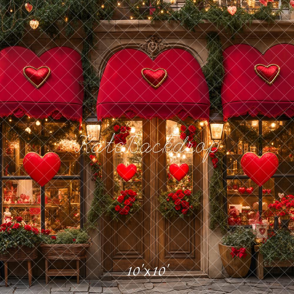 Kate Valentines Red Hearts Shopfront Backdrop Designed by Emetselch
