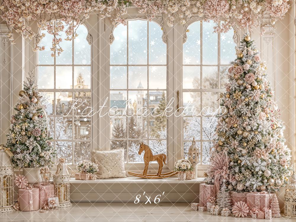 Kate Christmas Trees Window Fleece Backdrop Designed by Emetselch - Kate Backdrop AU