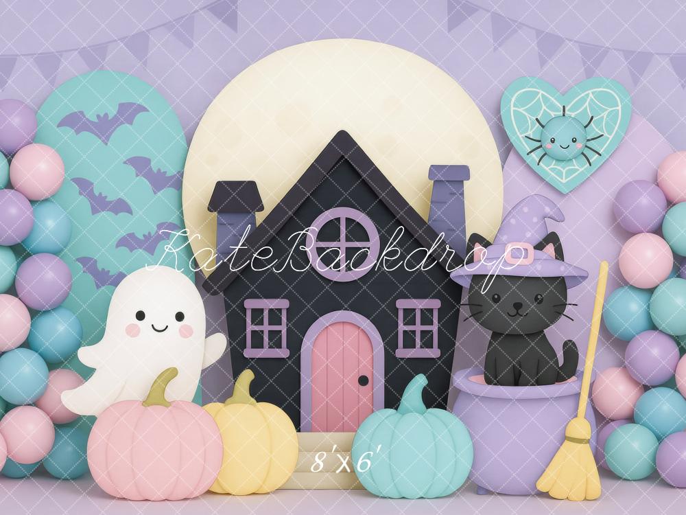 Kate Halloween House Ghost Cat Pumpkins Backdrop Designed by Mini MakeBelieve
