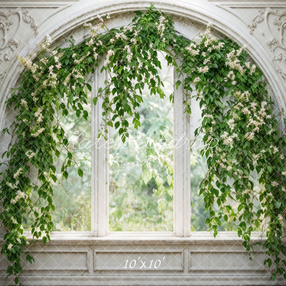Kate Spring Arched Window Green Leaves Vine Backdrop Designed by Emetselch