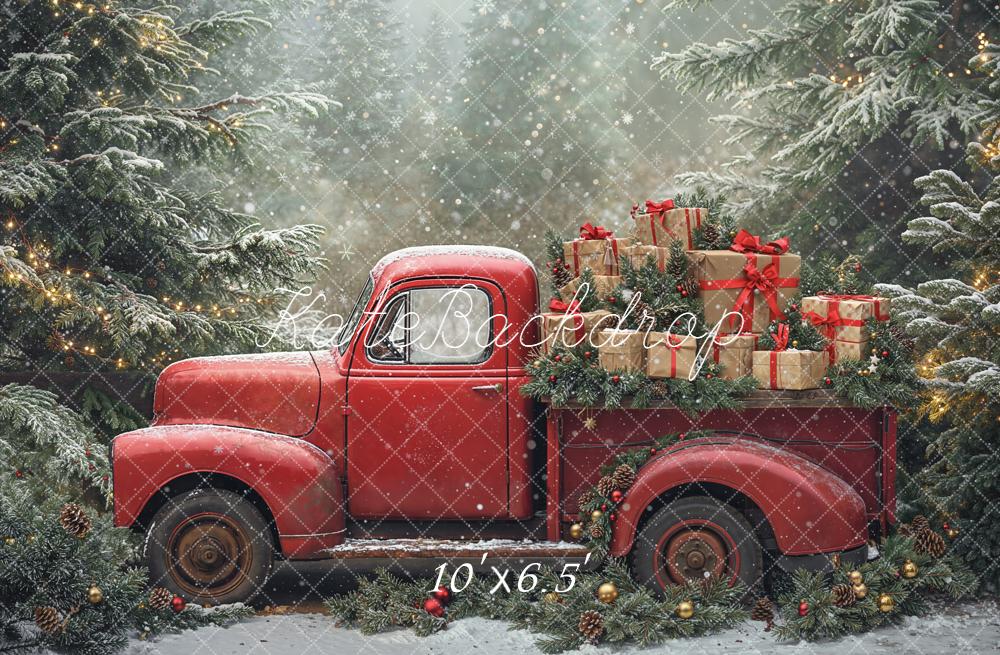 Kate Christmas Red Truck Gift Boxes Snowy Backdrop Designed by Emetselch - Kate Backdrop AU