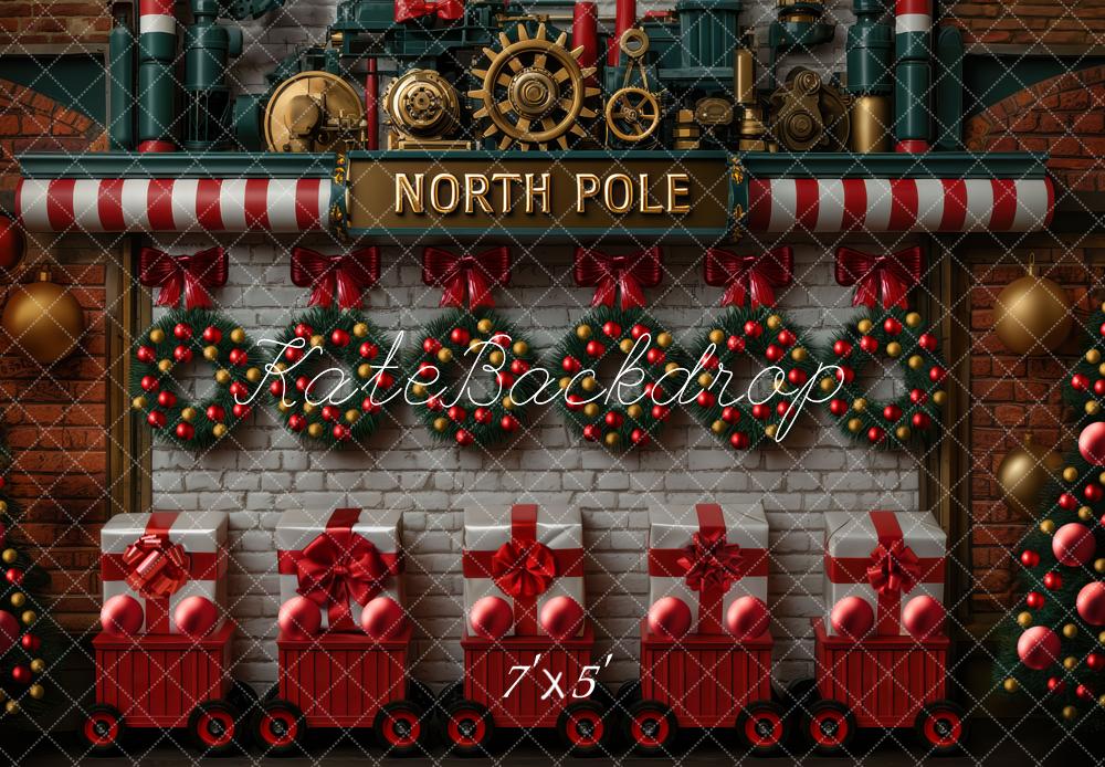 Kate Christmas North Pole Train Wreaths Backdrop Designed by Mini MakeBelieve - Kate Backdrop AU