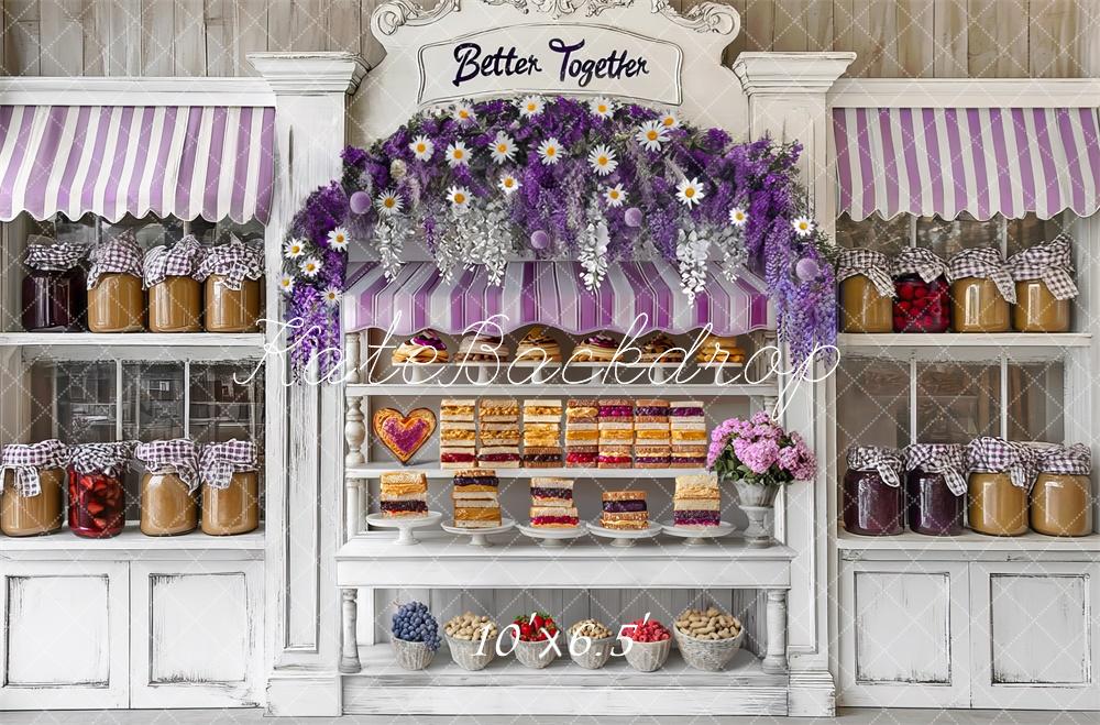 Kate Dessert Shelf Purple Flowers Backdrop Spring Designed by Mini MakeBelieve - Kate Backdrop AU