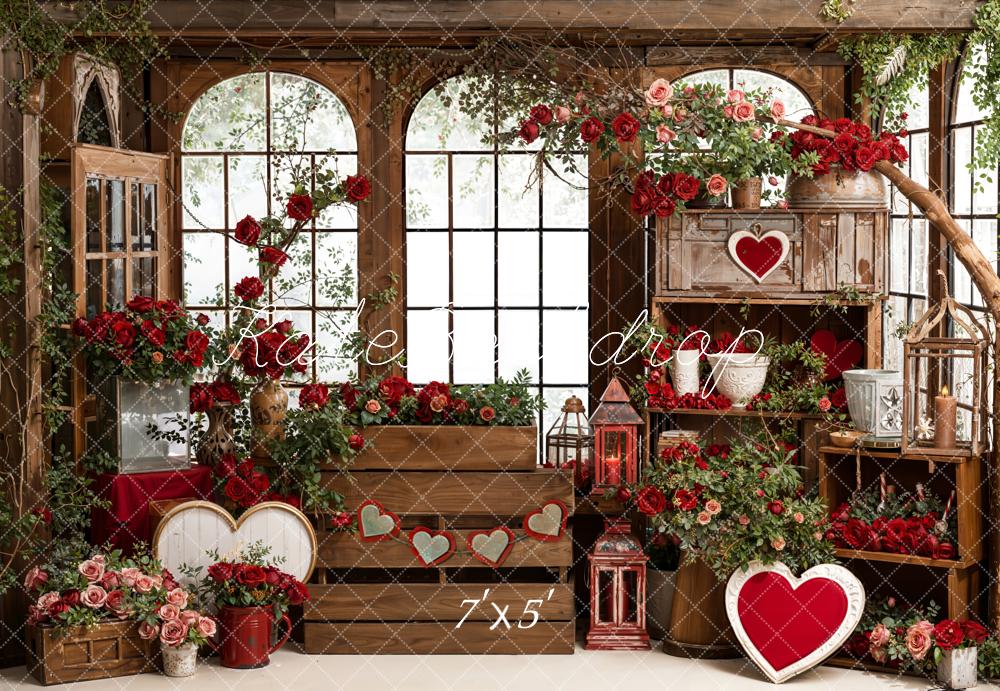 Kate Valentines Red Roses Wooden Window Backdrop Designed by Emetselch