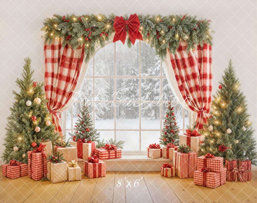 Kate Christmas Window Trees Presents Fleece Backdrop Designed by Emetselch
