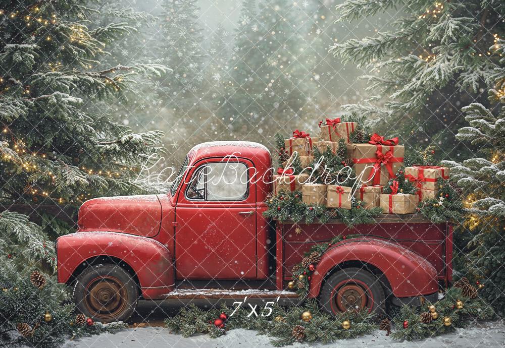 Kate Christmas Red Truck Gift Boxes Snowy Backdrop Designed by Emetselch - Kate Backdrop AU