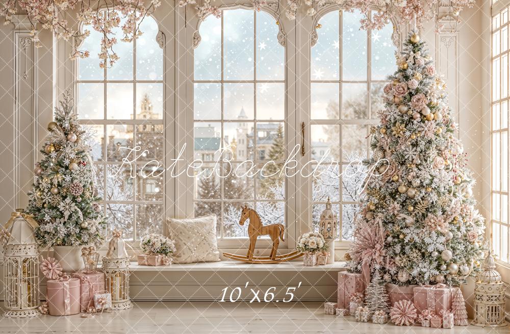 Kate Christmas Trees Window Fleece Backdrop Designed by Emetselch - Kate Backdrop AU