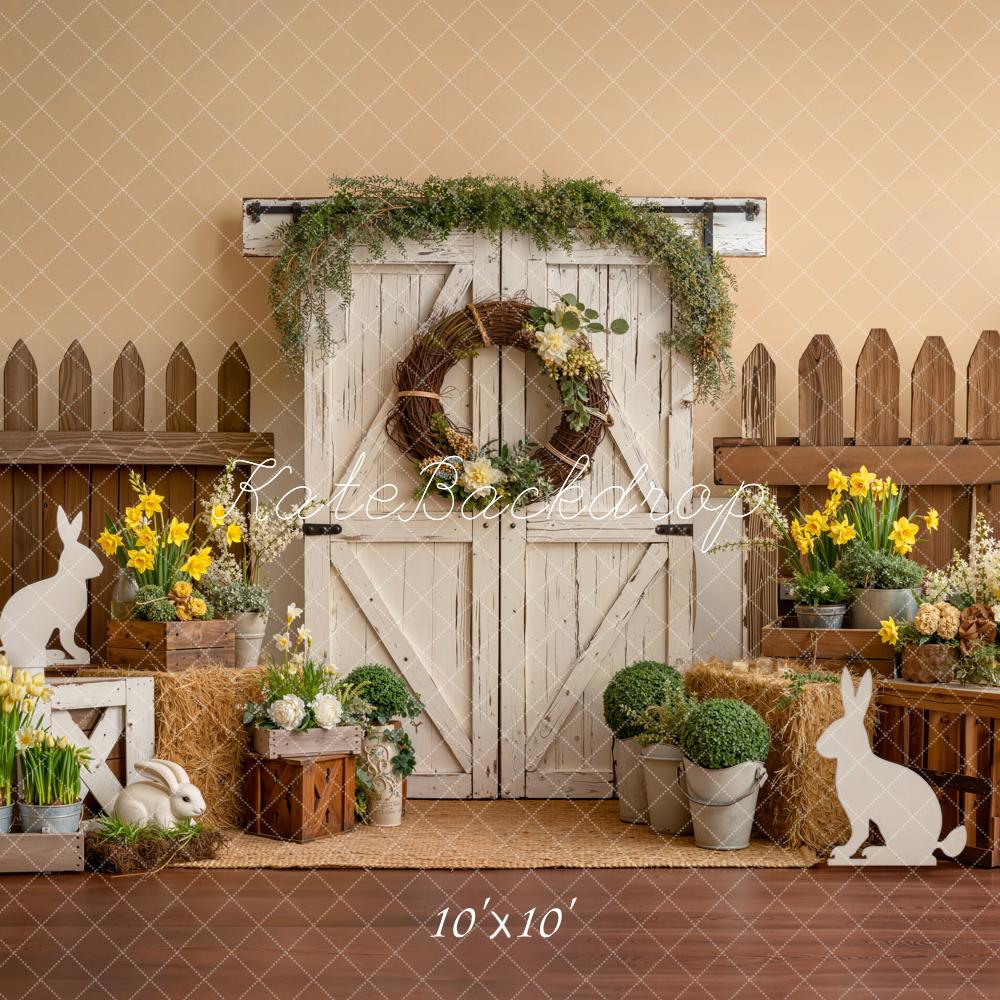 Kate Easter Bunny Barn Door Fence Backdrop Designed by Emetselch