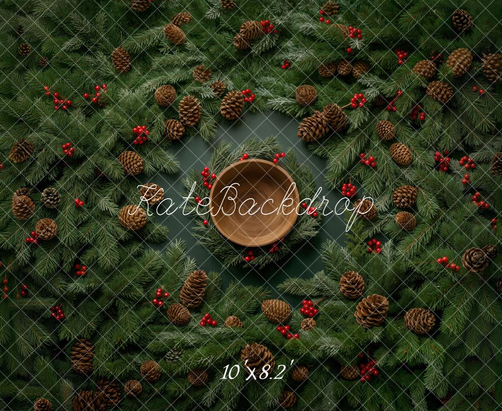 Kate Christmas Pinecones Red Berries Greenery Backdrop Designed by Chain
