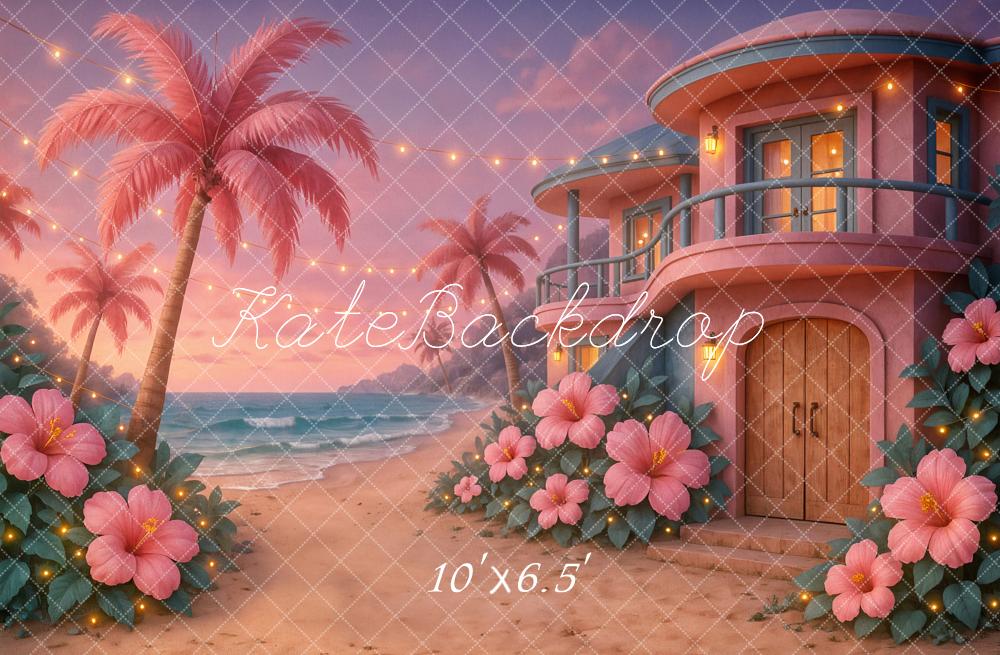 Kate Summer Beach Pink Flowers Backdrop Designed by Ashley Paul