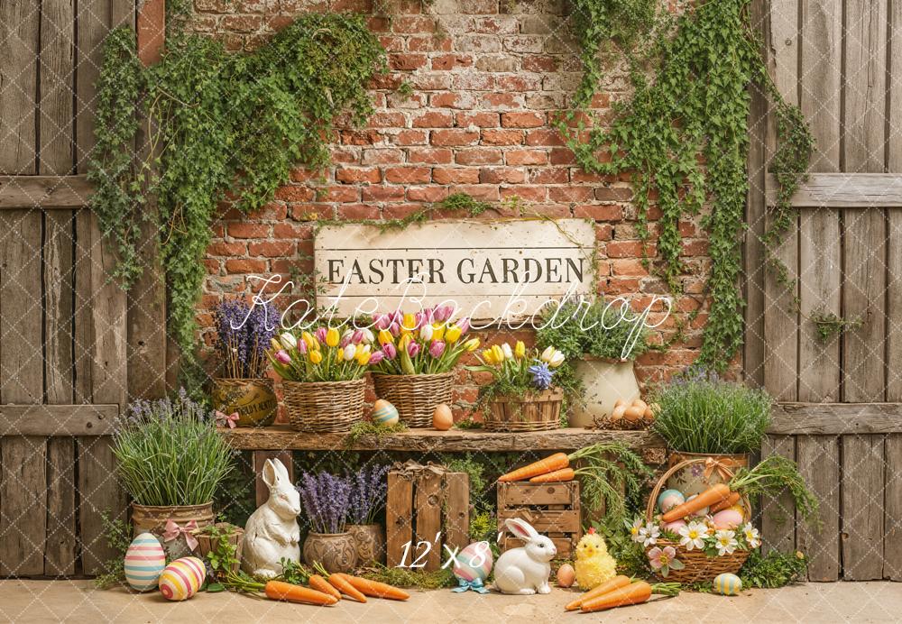 Kate Easter Garden Bunny Carrots Eggs Fleece Backdrop Designed by Emetselch