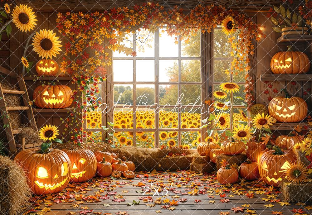 Kate Halloween Sunflowers Pumpkins Autumn Backdrop Designed by Chain