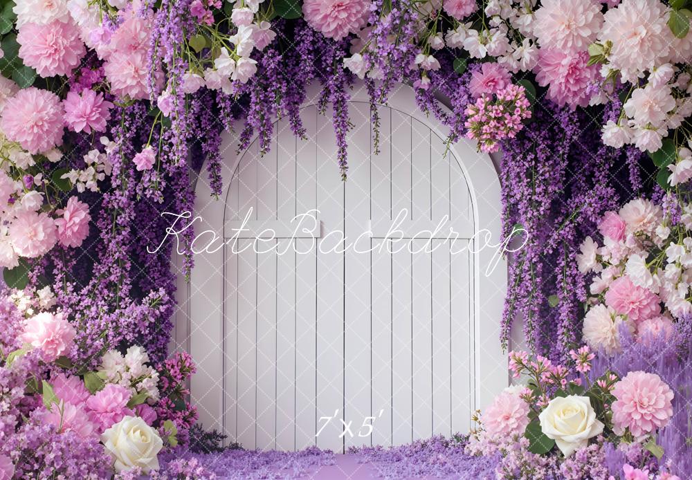 Kate Flower Arch Door Purple Flowers Backdrop Designed by Mini MakeBelieve