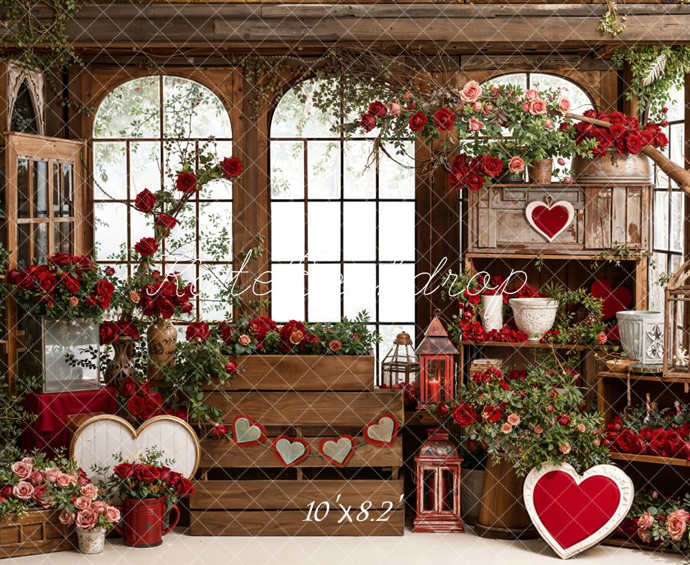 Kate Valentines Red Roses Wooden Window Backdrop Designed by Emetselch