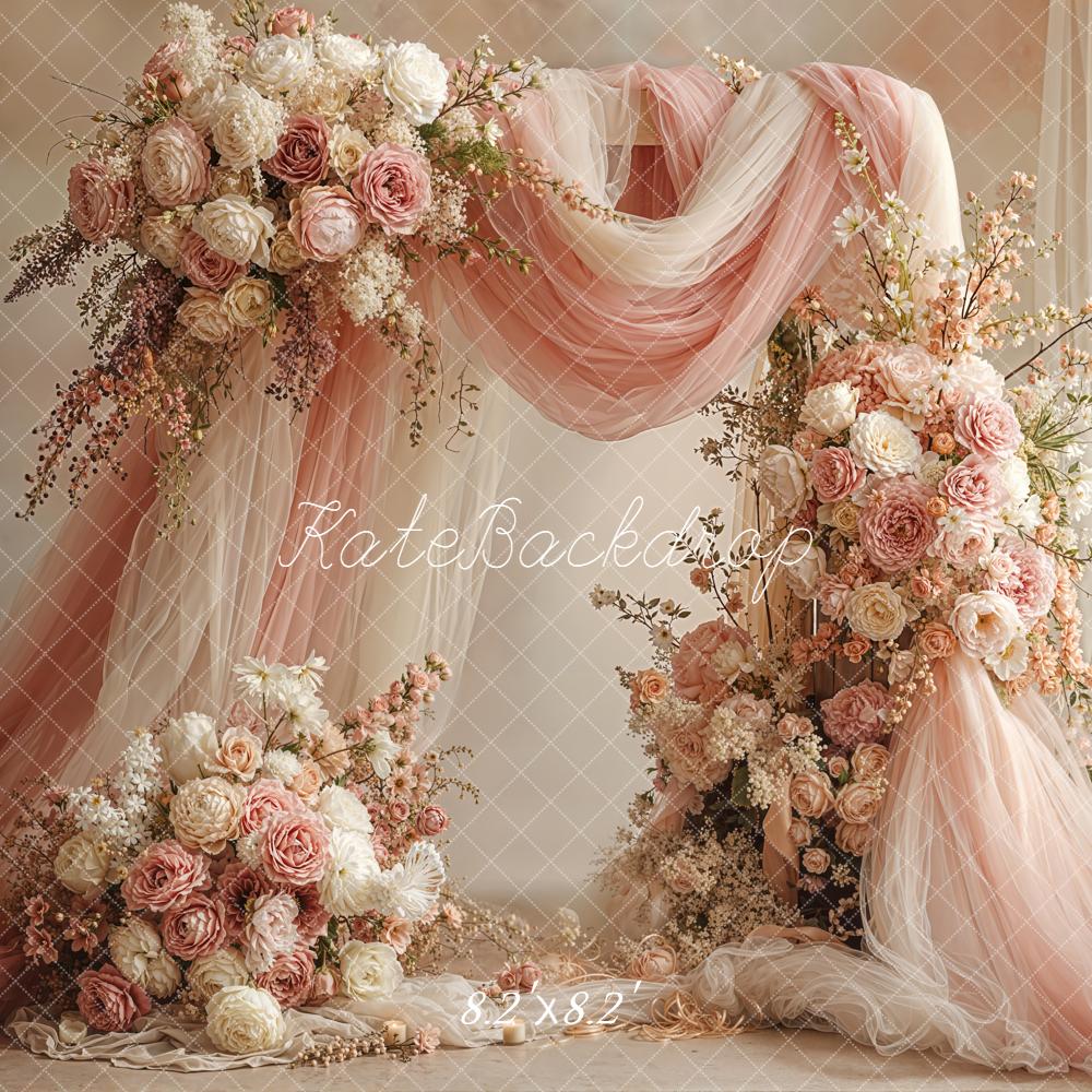 Kate Wedding Flower Arch Peach Drapes Backdrop Designed by Emetselch