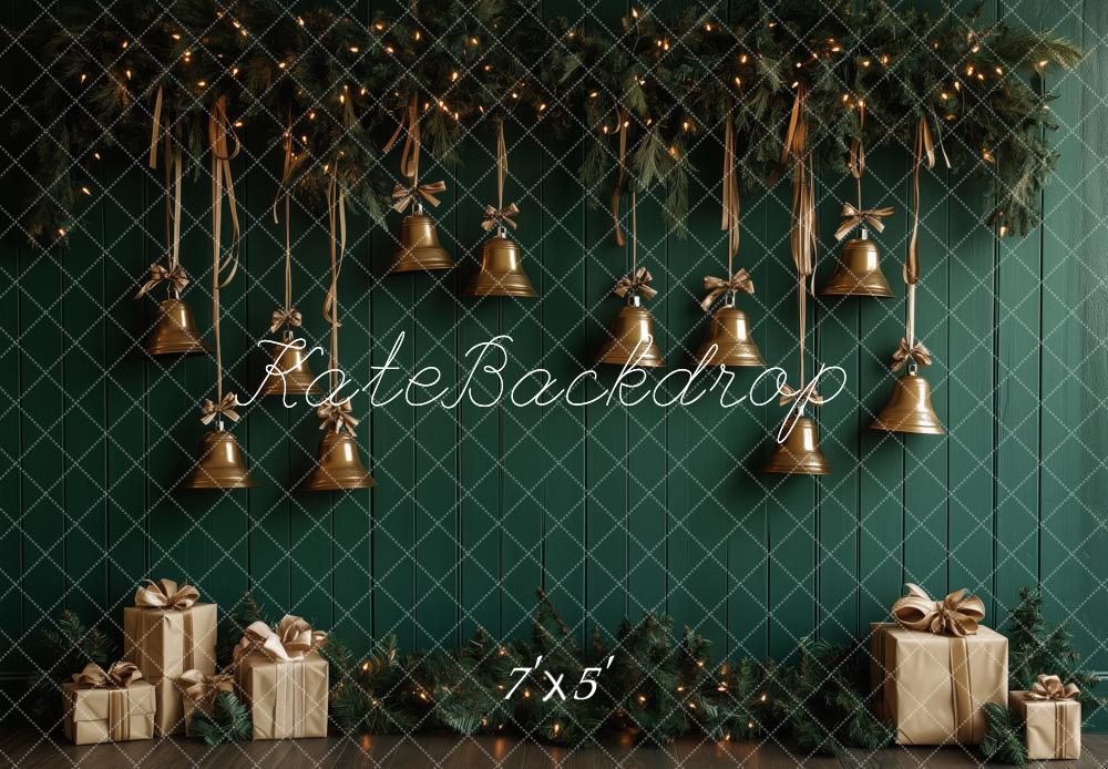 Kate Christmas Bells Green Gifts Backdrop Designed by Patty Roberts - Kate Backdrop AU