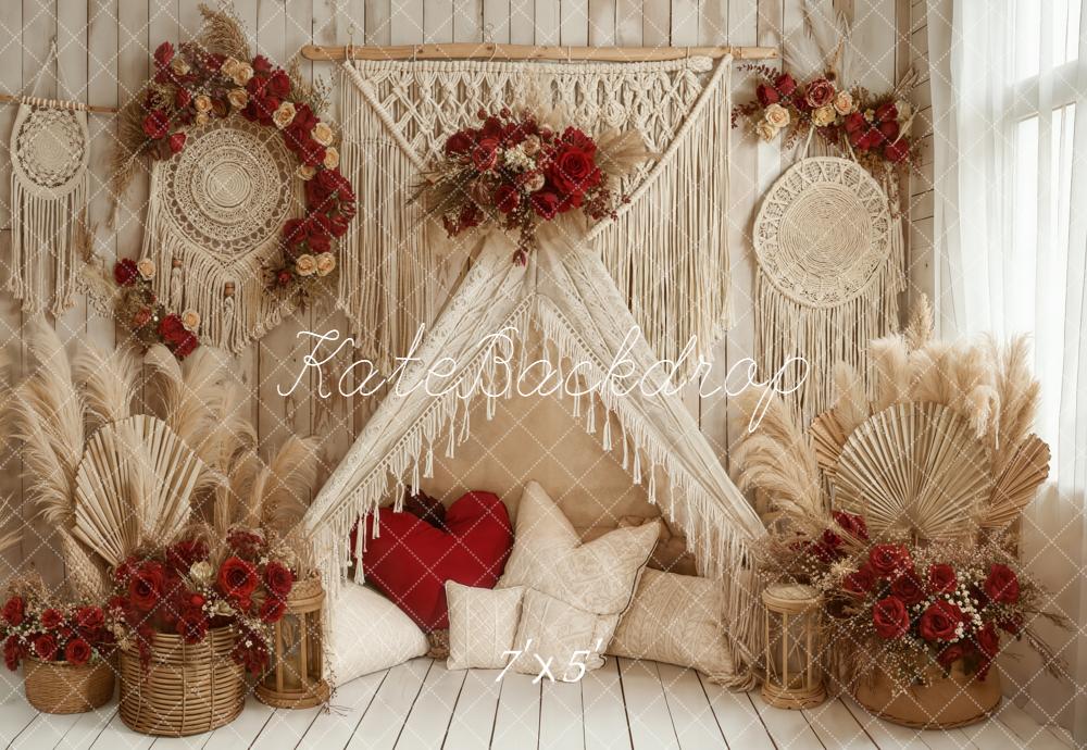 Kate Boho Pampas Grass Valentine Backdrop Designed by Emetselch