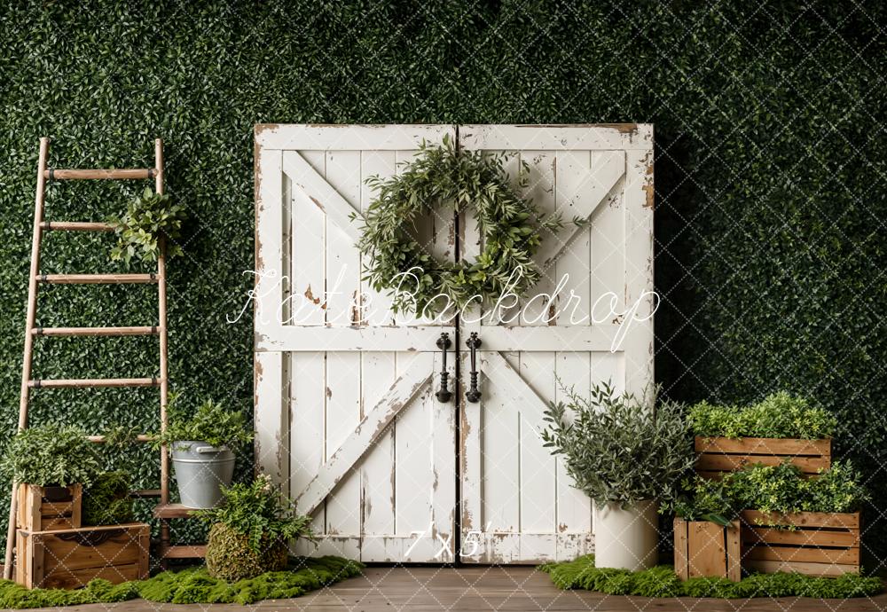 Kate Spring White Barn Door Greenery Ladder Backdrop Designed by Emetselch