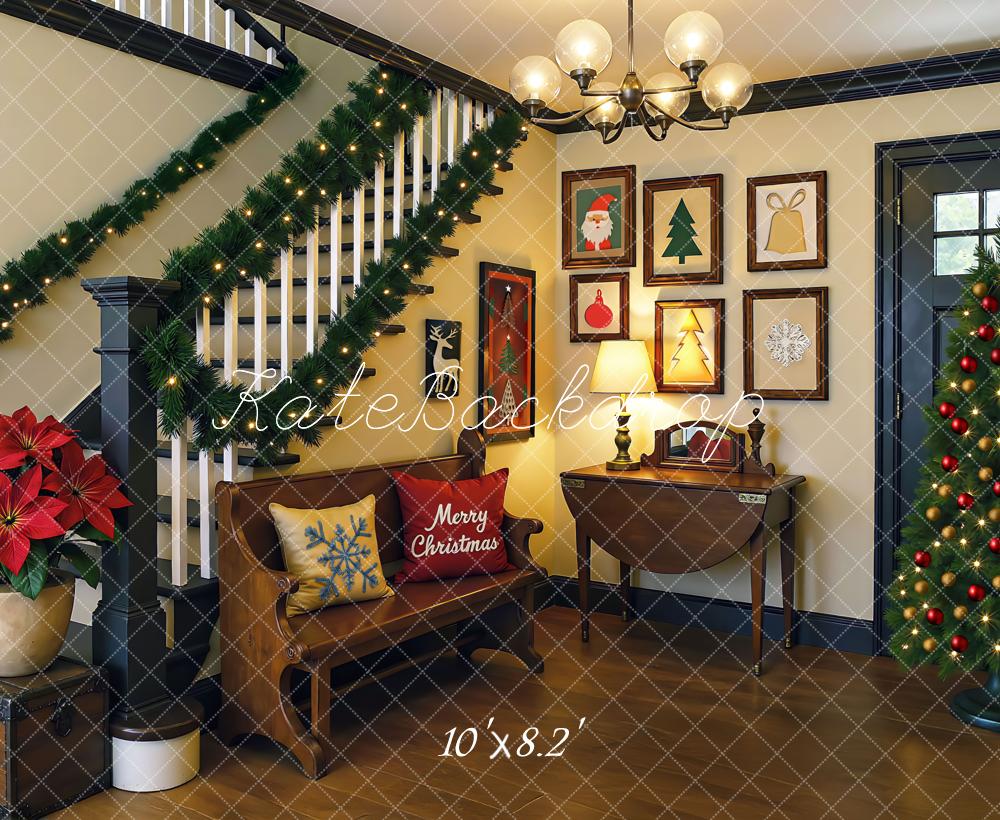 Kate Christmas Lounge Tree Garland Stairs Backdrop Designed by Mini MakeBelieve - Kate Backdrop AU