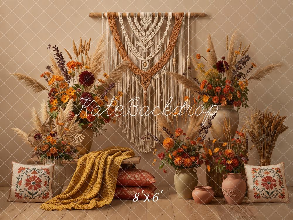 Kate Boho Macrame Floral Beige Backdrop Designed by Emetselch