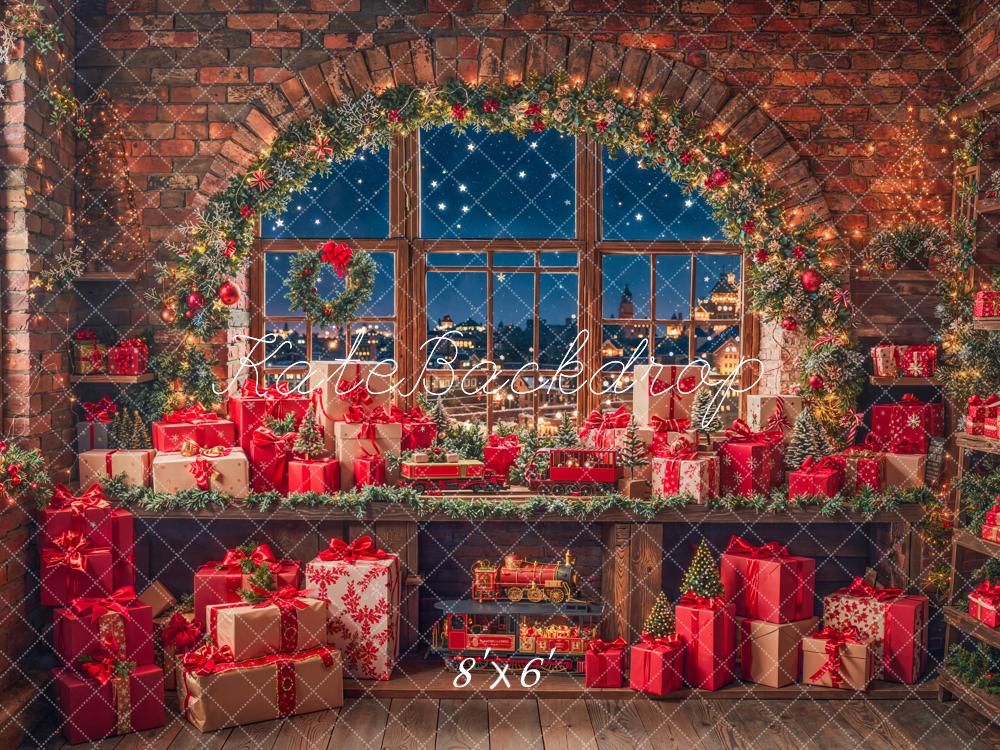 Kate Christmas Window Presents Fleece Backdrop Designed by Emetselch