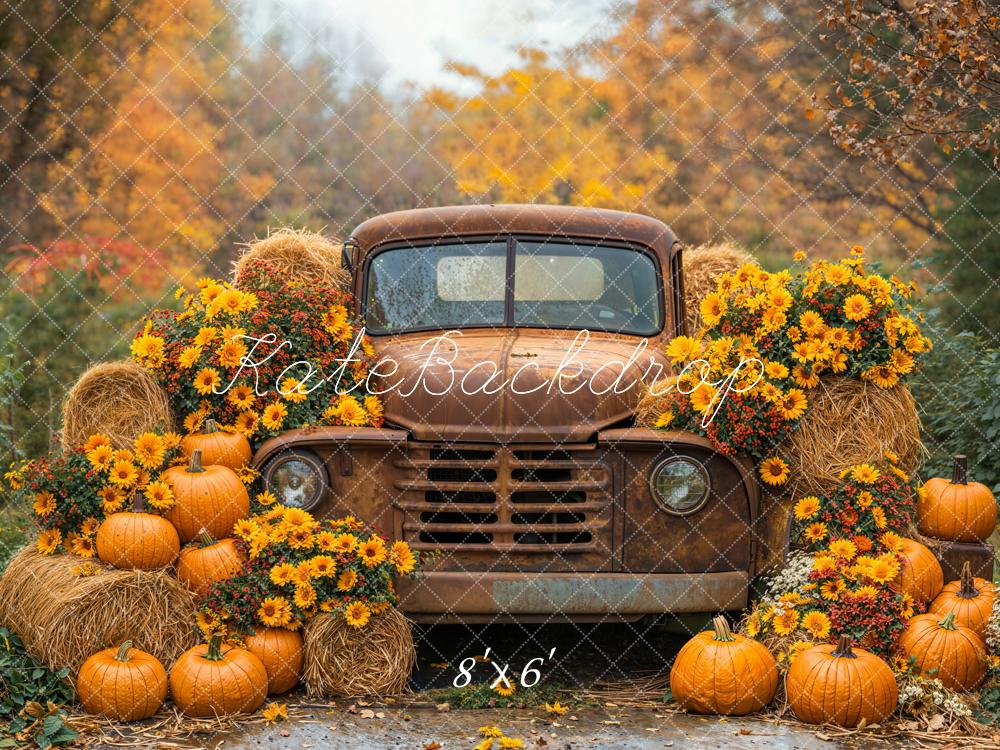 Kate Fall Truck Pumpkins Hay Fleece Backdrop Designed by Emetselch - Kate Backdrop AU