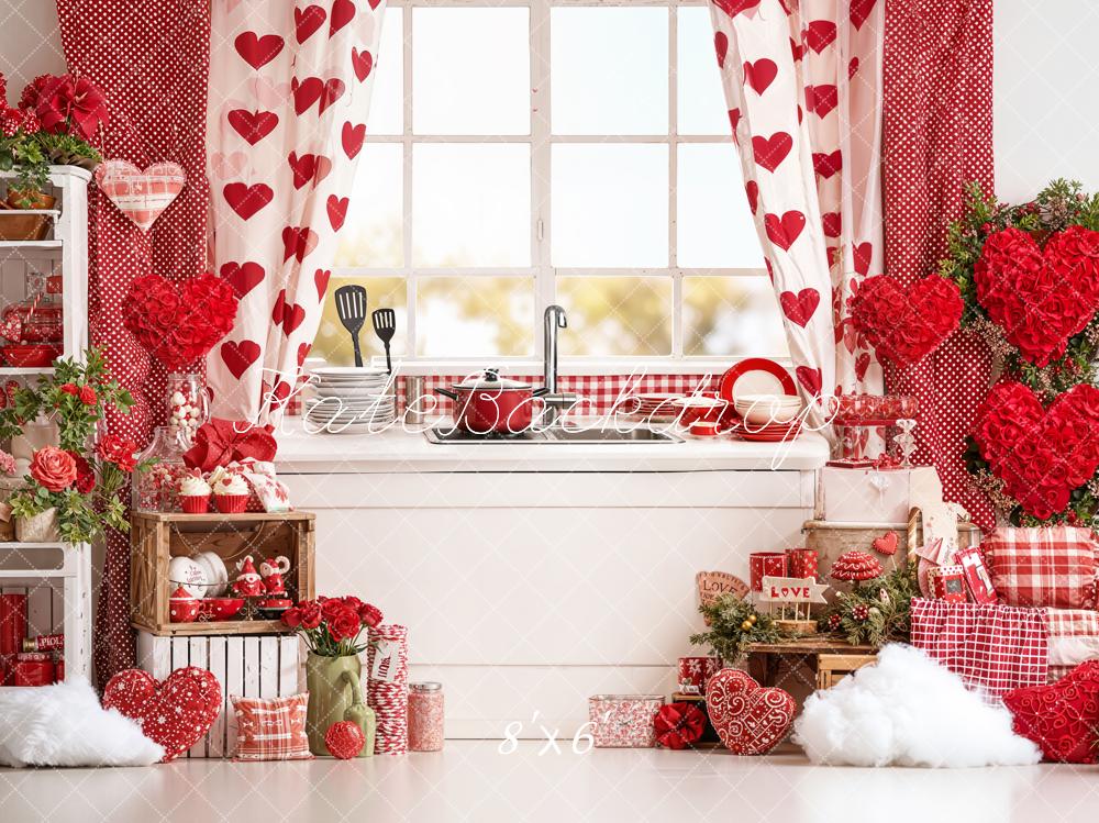 Kate Valentines Kitchen Window Hearts Fleece Backdrop Designed by Emetselch